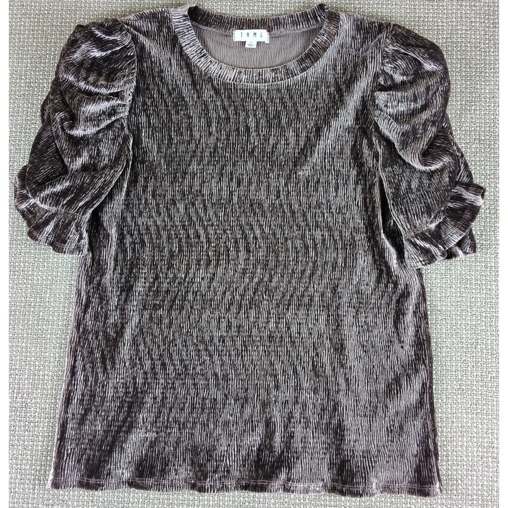 THML crushed velvet Taupe blouson top Size L